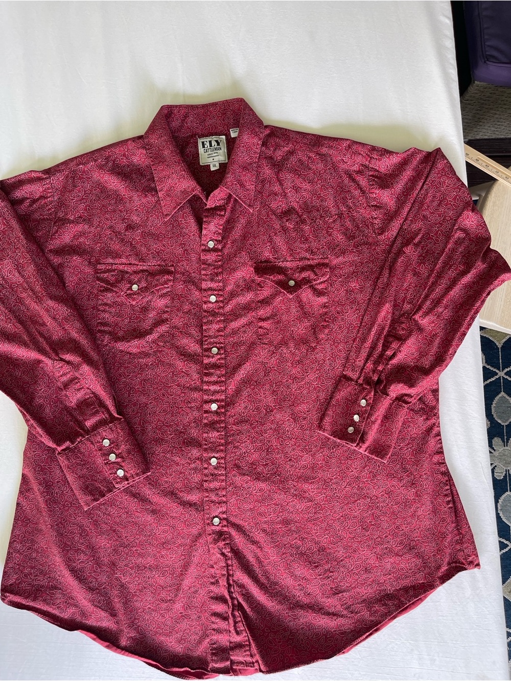 Ely Cattleman Men's Burgundy Paisley Snap Western Shirt